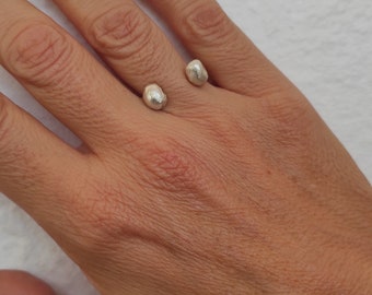 Feiner Silber Kugelring Sterlingsilber Verstellbarer Offener Ring Mit Asymmetrischem Doppelkugel-Manschettenring stapelbarer Offener Ring Für Frauen, S4.