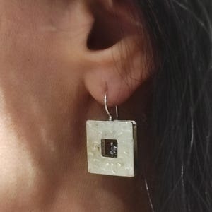 Sterling Silver Square Earrings  Textured Silver Dangle Earrings. Sterling Silver Square Dangle Embossed Square Silver Earrings