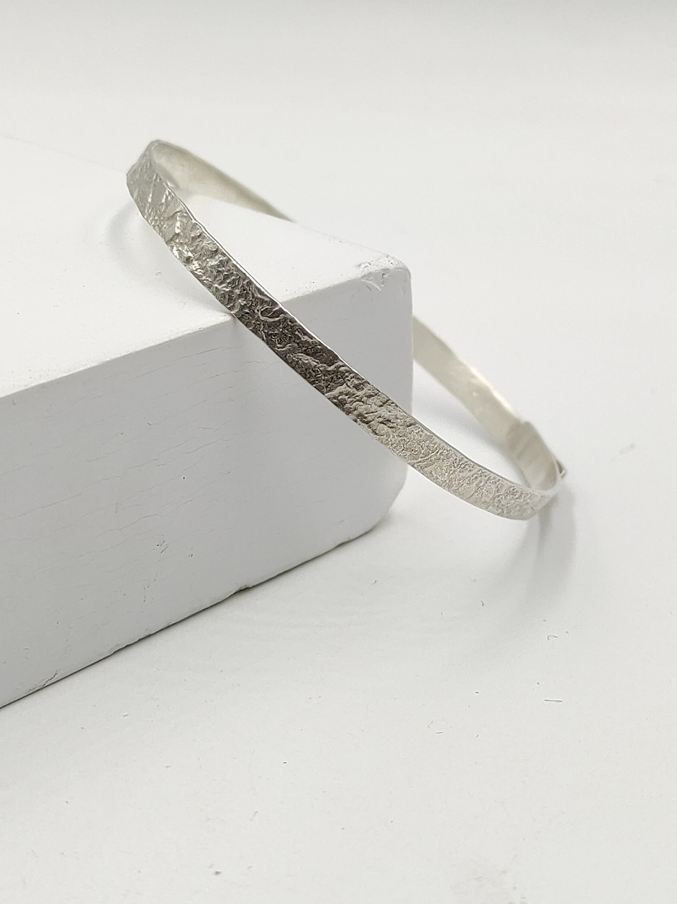 Textured Sterling Silver Bangle,elegant Texture Bangle, Handcrafted ...