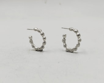 Bubble Hoop Earrings Sterling Silver Hoop Earrings Open Stud Hoop Earrings Rough Jewelry Solid Silver Earrings Bubble Silver Earrings .