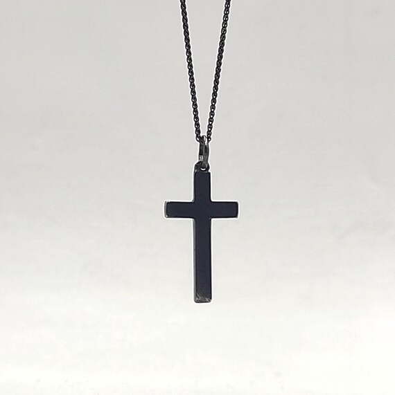 ★LECYTO★ Crystal Cross NecklaceBlack Black Spinel Rhodium Over Sterling Silver Cross Pendant With
