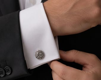 Rustic Round Cufflinks Solid Oxidized Silver Cufflinks Textured Cool Geometric Cufflinks Anniversary Solid Silver Cufflinks Gift for Him