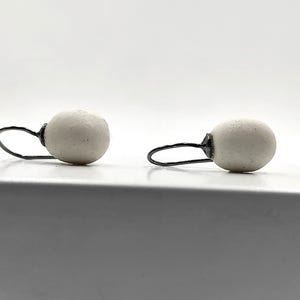 Dangle Drop Porcelain Irregular Oval Porcelain Earrings Handmade Ceramic Jewelry Porcelain Earrings with Oxidized Sterling Silver.