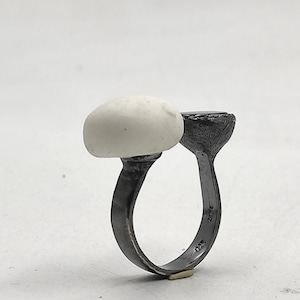 White Porcelain Ring Oxidized Sterling Silver Ring with Porcelain and Rhodolite Handmade Silver Ring Porcelain Ring Handmade Ceramic Jewelry