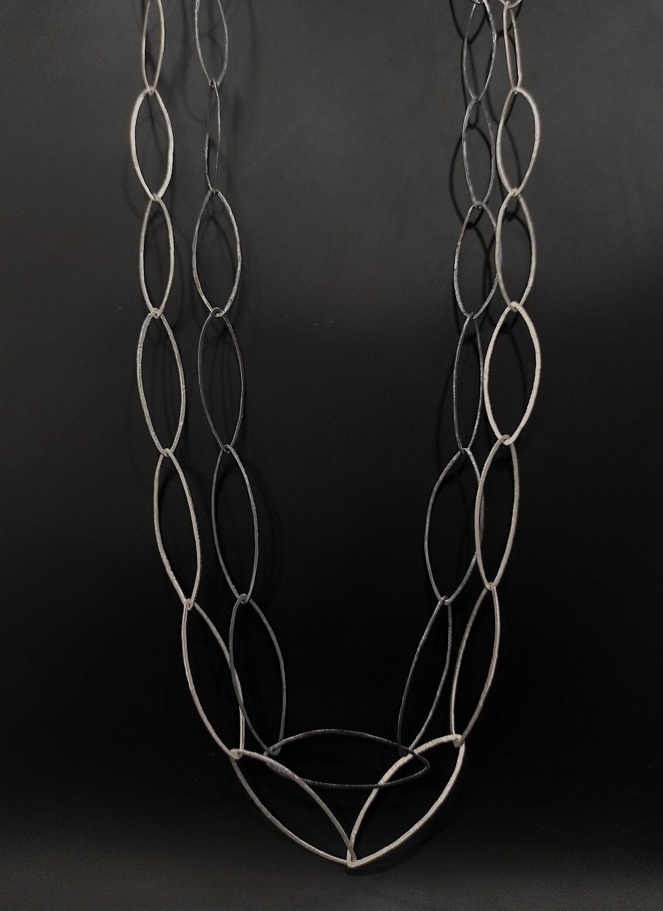 Large Oval Link Chain Necklace Hammered Silver & Oxidized