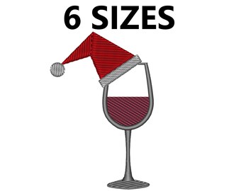 Wine Glass Santa Hat Embroidery Design (Digital Download)