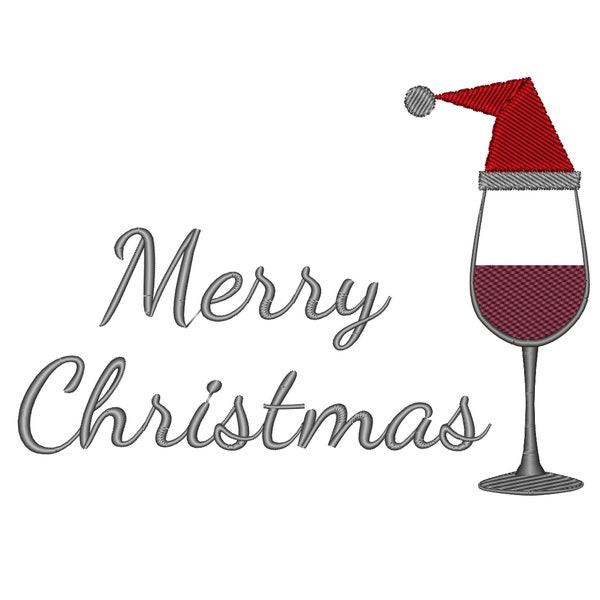 Merry Christmas Wine Glass Embroidery, Wine Glass Embroidery Design, Wine Embroidery, Wine Glass Embroidery File, Wine Glass Embroidery