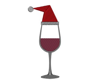 Wine Glass Santa Hat Embroidery Design (Digital Download)