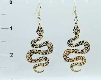 Acrylic gold mirrored snake earrings, snake earrings, Boho snake earrings, acrylic earrings, dangly earrings, reptile earrings.