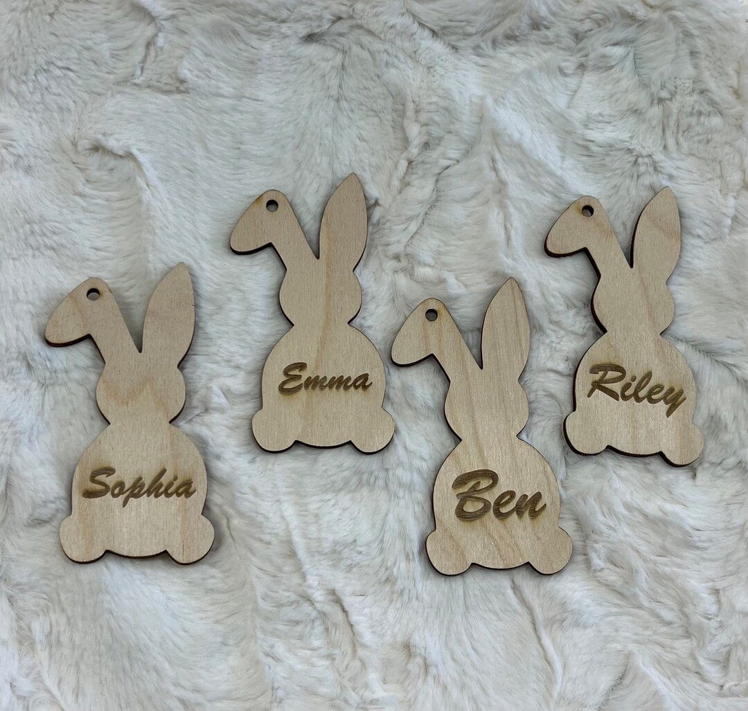 Easter Basket Name Tag, Custom Name Tag, Rabbit Name Tag, Custom Engraved Wooden Tag, Bunny Name