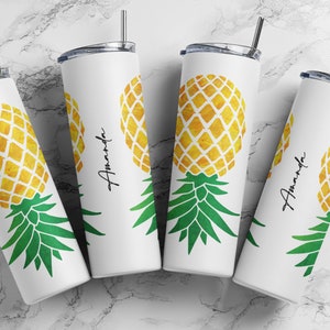 GLOW in the DARK PERSONALIZED Upside Down Pineapple  20 oz Skinny Sublimation Tumbler, Swinger Lifestyle Insulated Cup, Gag Gift