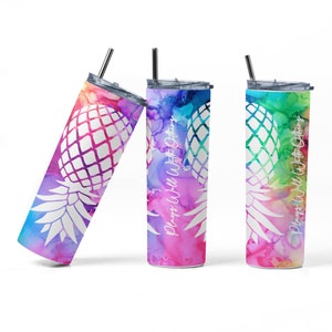Glow in the Dark Pineapple 20 oz Tumbler: Rainbow Sublimation