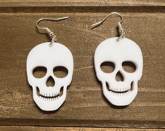 Acrylic skull earrings, Dangly skull earrings, Halloween earrings.