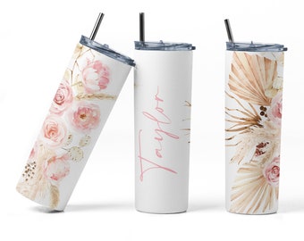 Vaso floral personalizado de 20 oz, regalo para dama de honor, taza térmica