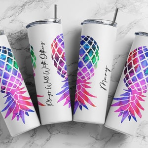 Glow in the Dark PERSONALIZED Upside-down Pineapple Plays Well With Others Sublimation 20 oz Tumbler, Swinger/Lifestyle Tumbler, Gag Gift image 2
