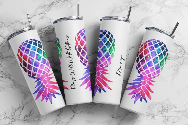 Glow in the Dark PERSONALIZED Upside-down Pineapple Plays Well With Others Sublimation 20 oz Tumbler, Swinger/Lifestyle Tumbler, Gag Gift image 2