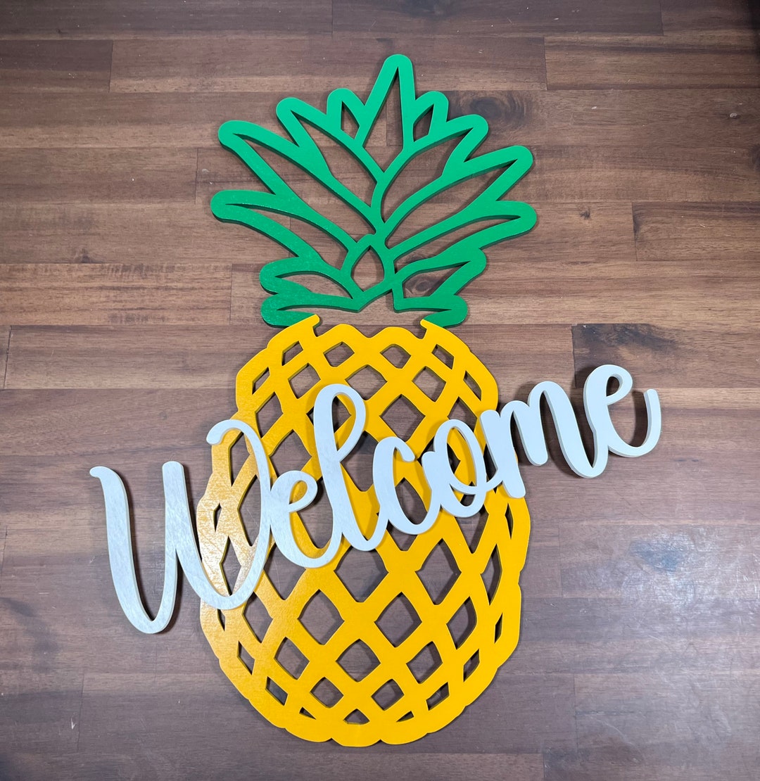 Wooden Pineapple Door Sign , Wood Decor, Wooden Sign, Laser Cut
