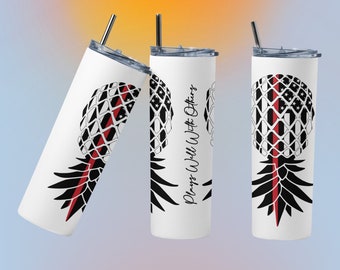 GLOW in the dark PERSONALIZED Upside Down Pineapple Plays Well With Others Thin RED Line Fire Fighter Sublimation 20 oz Tumbler, Swinger Cup