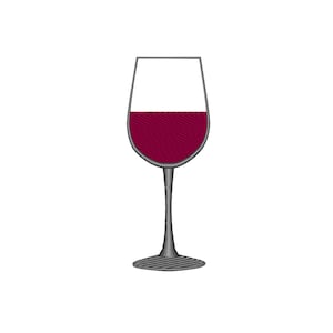 Pode incluir: Uma taça de vinho tinto em uma taça transparente com uma haste e uma base prateadas.