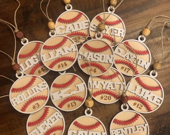 Custom Baseball Ornament, Medal, with Player's Name and Number