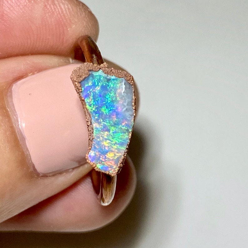 8 US Raw black opal ring Australian opal ring Natural Australian opal ring #114 Green opal ring