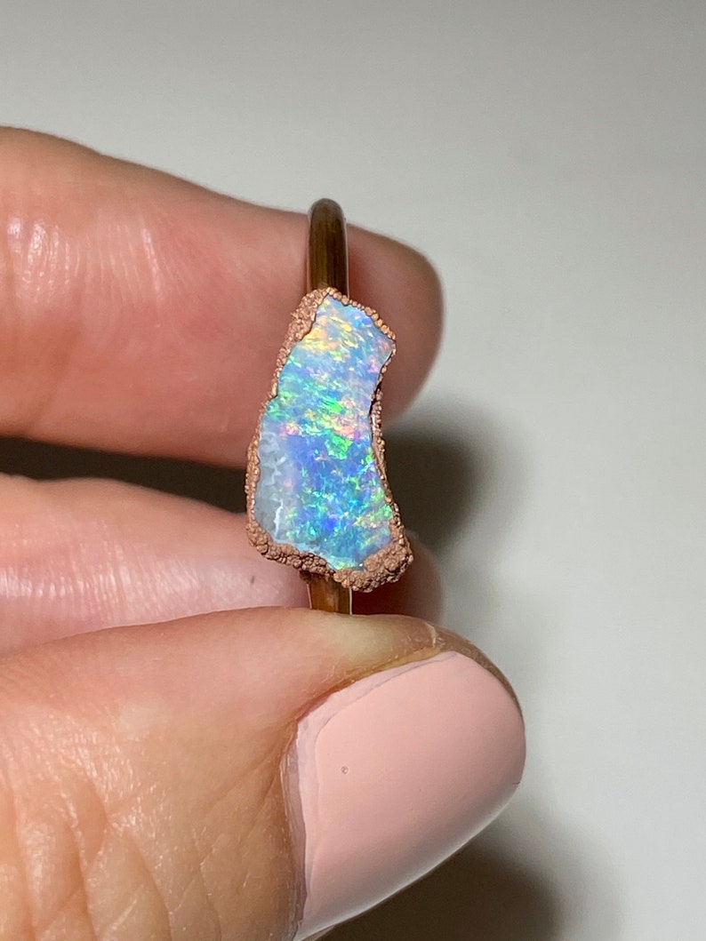8 US Raw black opal ring Australian opal ring Natural Australian opal ring #114 Green opal ring
