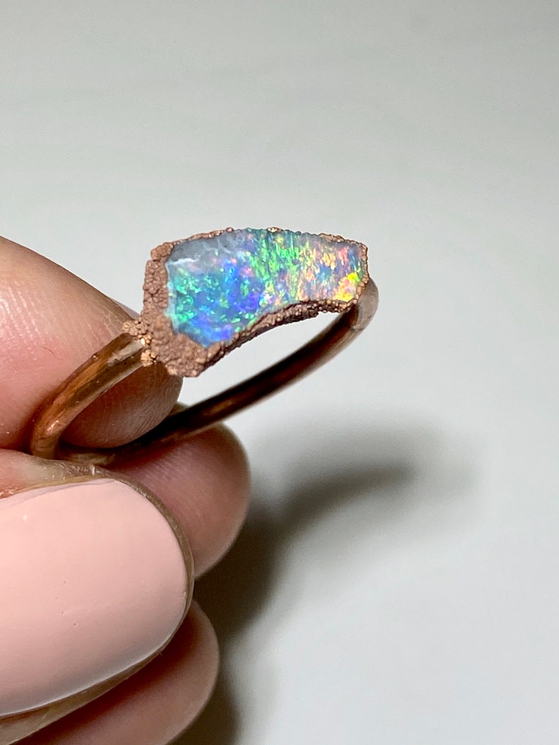 8 US Raw black opal ring Australian opal ring Natural Australian opal ring #114 Green opal ring