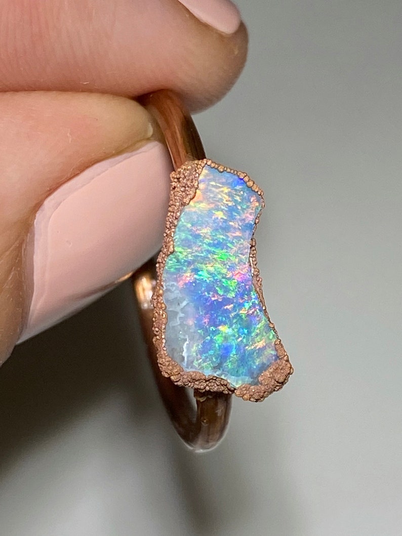 8 US Raw black opal ring Australian opal ring Natural Australian opal ring #114 Green opal ring
