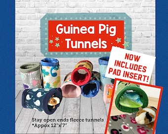 Guinea Pig Fleece Tunnels- Stay Open, Washable- 9" x 13" and Custom- Hedgehog, Rat, Ferret, Small Pets
