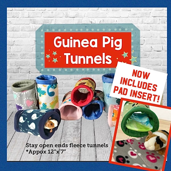 Guinea Pig Fleece Tunnels- Stay Open, Washable- 9" x 13" and Custom- Hedgehog, Rat, Ferret, Small Pets