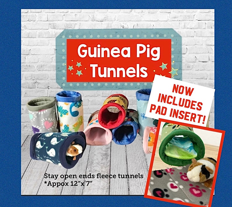 Guinea Pig Fleece Tunnels Stay Open, Washable 9 x 13 and Custom Hedgehog, Rat, Ferret, Small Pets image 1