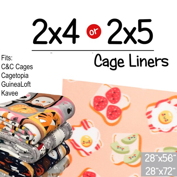 Guinea Pig C&C/Cagetopia Size 2x 4 / 2x 5 Fleece Cage Liners - Reversible Bedding- Double Sewn w/Uhaul-Hedgehog, Chinchilla