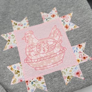 Vintage Chicken Dish Quilt Square Blanket Stitch Machine Embroidery Design