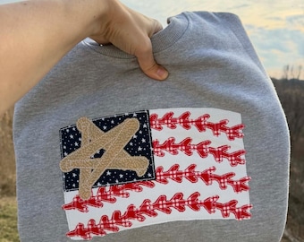 Baseball Stitches Flag Bean Stitch Appliqué Design for Machine Embroidery