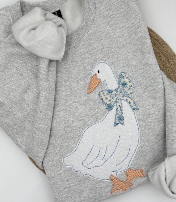 Quilted Vintage Goose Bean Stitch Applique- Machine Embroidery Design