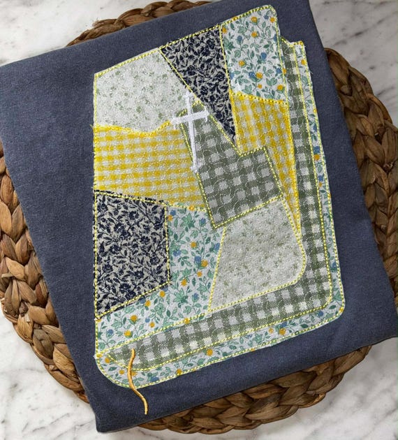 Bible Patchwork Bean Stitch Quilted Applique for Machine Embroidery Design