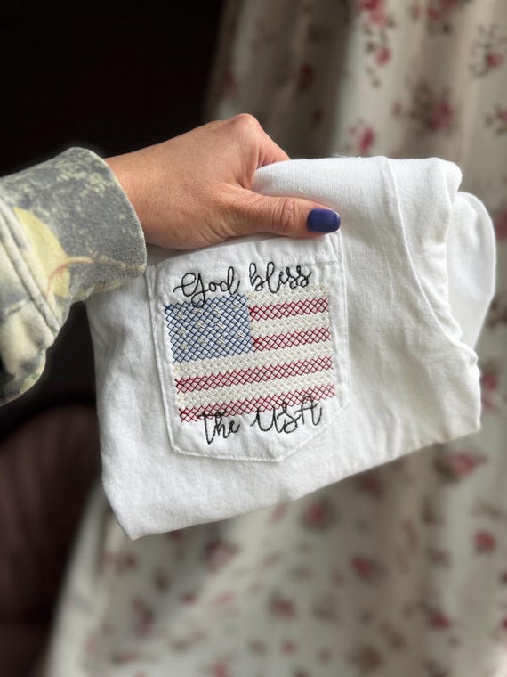 God Bless American Flag CrossStitch Embroidery Design for Machine Embroidery