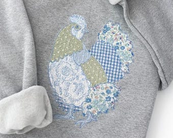 Vintage Quilted Chicken Patchwork Appliqué Design for Machine Embroidery