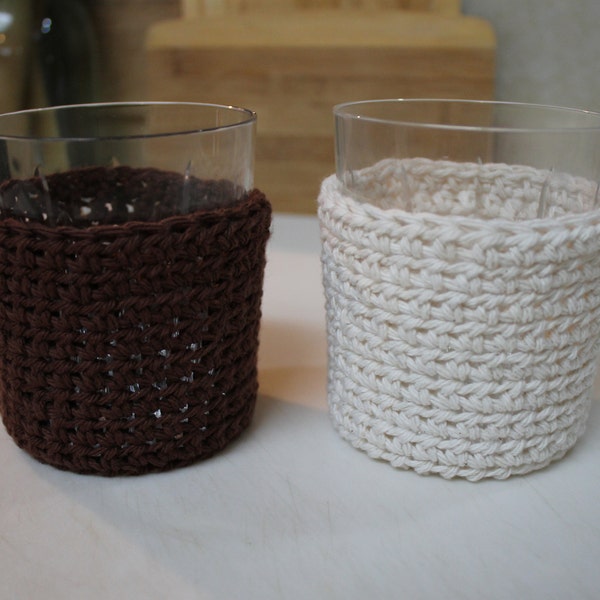 Small Whisky Glass Cozy / Drink Cozy / Tumbler Cozy / Lowball Glass Sleeve / 100% Cotton / Set of 2/ 2 1/4 to 2 3/4 inch diameter.