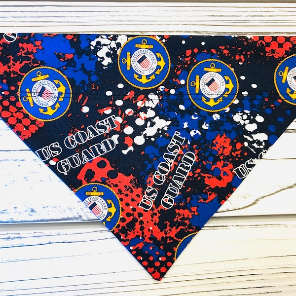 US Coast Guard-Military-Personalized Dog Bandana-Dog Bandana-Double Sided/Slide over Collar-XS- Small-Medium-Large-XL-Over the Collar