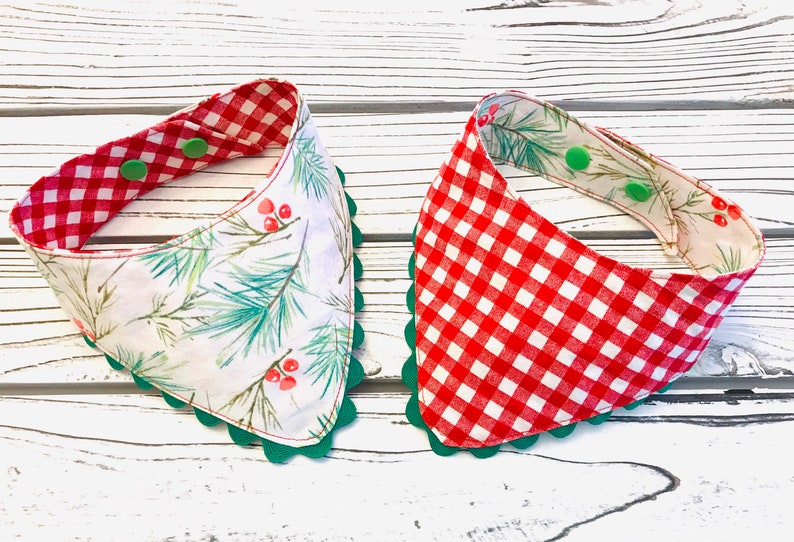 Christmas Dog Bandana-Reversible Dog Bandana-Double Sided-Snap Dog Bandana-Personalized Bandana-Size XS-Small-Medium-Large-XL-Snap Bandana