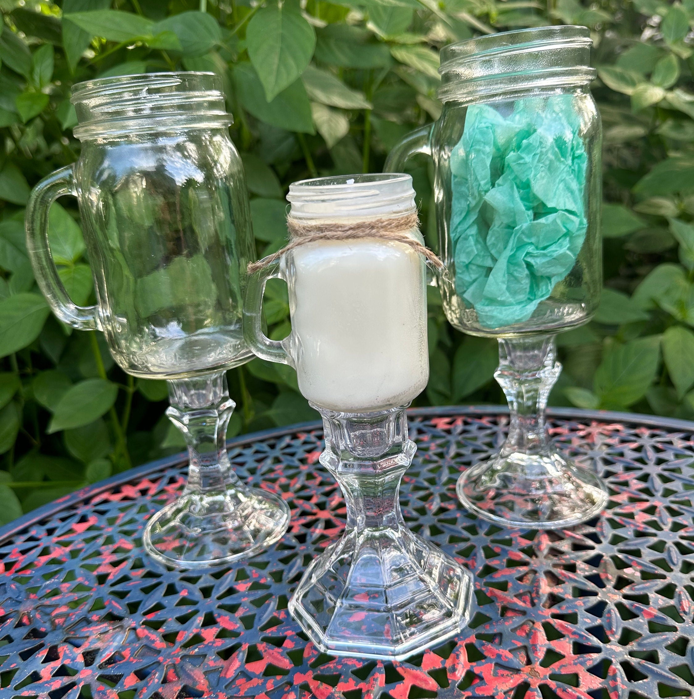 2 Mason Jar MUG Wine Glass, Personalized Etched Glass, Redneck Wine Mugs 
