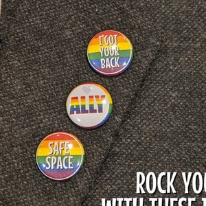 1" LGBTQ Ally Support Buttons | 3 Pack Of Buttons  | Stocking Stuffers