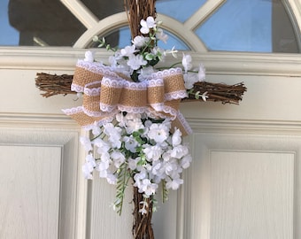 Easter Cross Wreath Dandelion Rose Cross Spring Cross Wreath Floral cross Floral Cross Wreath, Easter Handmade Cross,Spring Cross