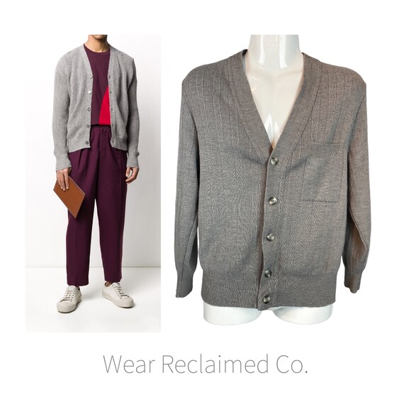 Men’s VINTAGE 50s 60s Diana Crylor Grey Cardigan S