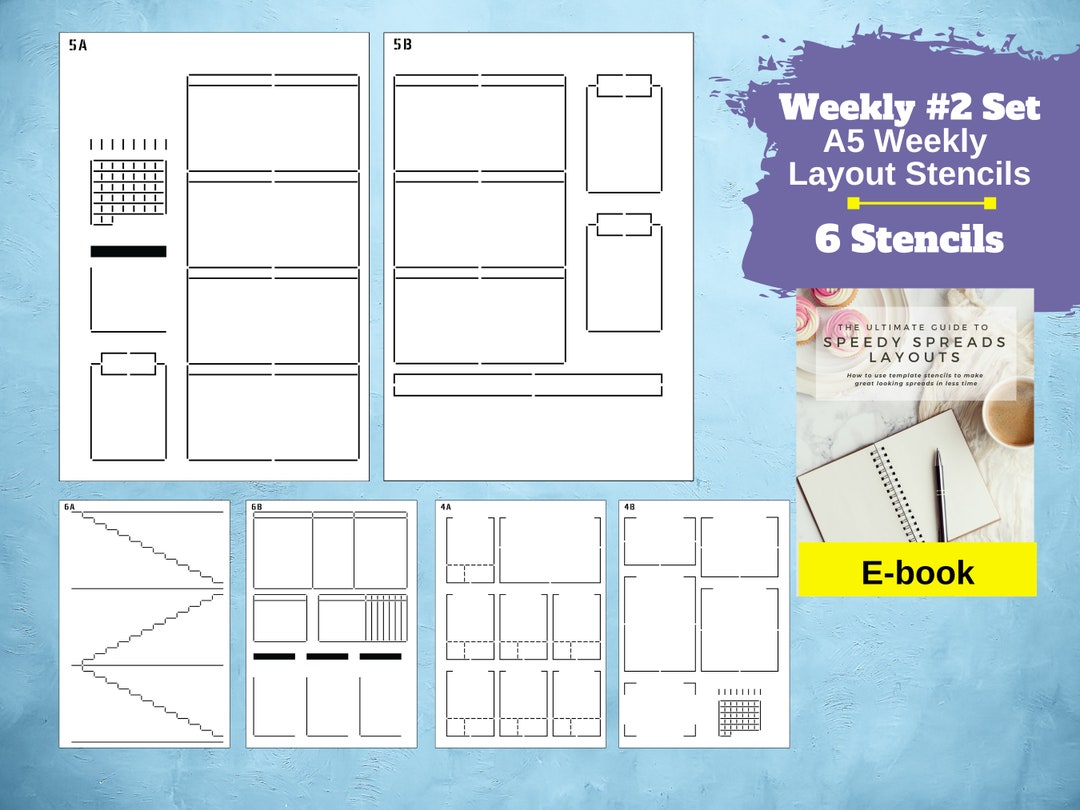 Speedy Spreads Journal Stencils weekly 2 Layouts X6 Stencils for A5 Dot