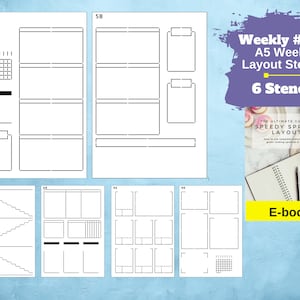 Speedy Spreads Journal Stencils (Weekly 2 Layouts) - x6 Stencils for A5 Dot Grid Journal Notebooks, Save Time on Full-Page Layouts