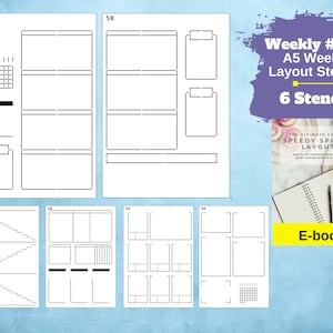 Schnelle Aufstriche Journal Schablonen (Weekly 2 Layouts) - x6 Schablonen für A5 Dot Grid Journal Notizbücher, sparen Sie Zeit bei ganzseitigen Layouts