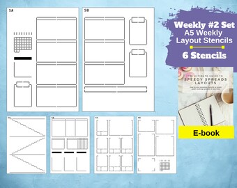 Speedy Spreads Journal Stencils (Weekly 2 Layouts) - x6 Stencils for A5 Dot Grid Journal Notebooks, Save Time on Full-Page Layouts