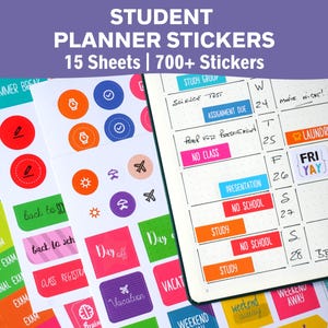 Student Planner Stickers - 15 Sheets, 700+ Stickers - School Planner Stickers - Homework and Study Planning Stickers for Academic Planners